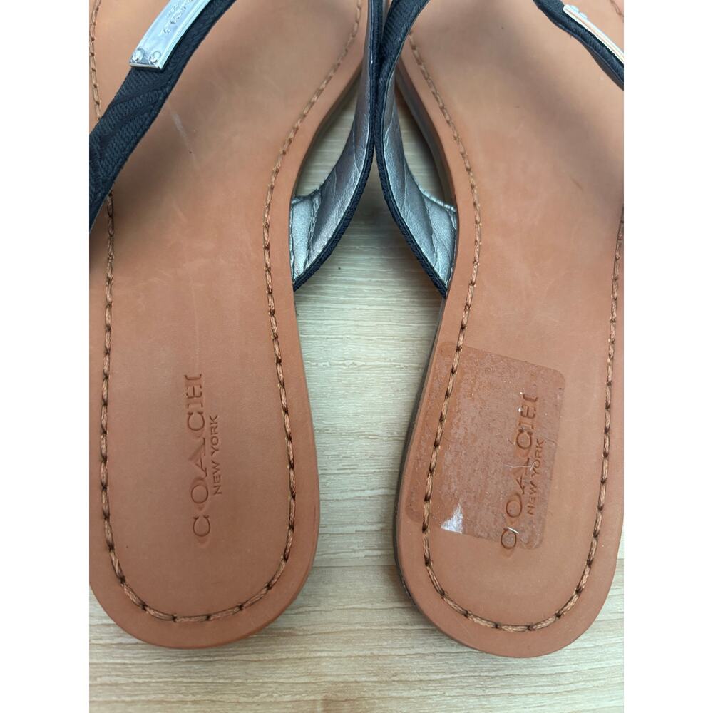Coach Sommer 12 CM $155 Sig C Shoes Sandal Thongs Black Leather Flip Flop Sz 6.5 - Picture 5 of 8